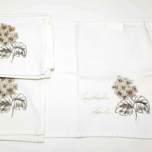 6 New Old Stock White Embroidered Dinner Napkin Kitchen Floral Table